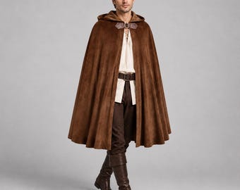Adult Hooded Cloak Cape | Velvet Look Costume Cloak | Renaissance Fair Halloween Cosplay Robe