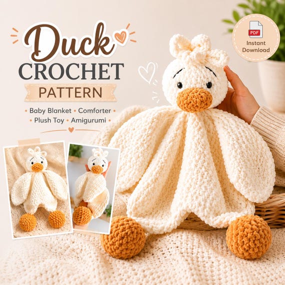 Duck Crochet Pattern : Crochet Baby Blanket Pattern | Comforter | Snuggler | Plush Toy | Goose Lovey Blanket, Amigurumi Pattern  (PDF)