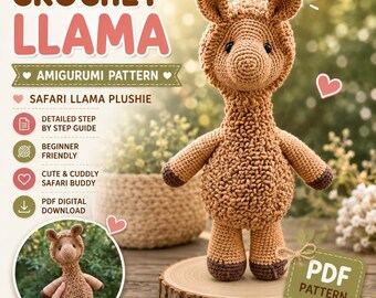 Padrão de crochê - Padrão de crochê Amigurumi de lhama | Pelúcia de lhama safari em PDF (Download digital)