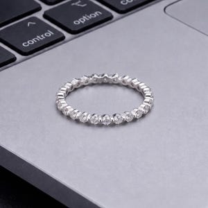 0.55 Carat Round Lab Grown Diamond Full Eternity Wedding Band, 14k White Gold Stackable Anniversary Band, Minimalist Everyday Band For Women