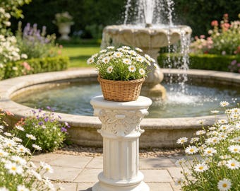 Vintage European Roman Column Pedestal | 16" Tall White Resin Stand, Ideal for Weddings, Garden & Home Decor, Perfect as Plant Statue Base