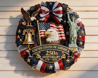 Personalisierter Amerika 250-jähriges Jubiläum Holzkranz, Freiheit Amerikanisches Geschenk, Holzkranz, 1776-2026, Vaterländischer Adler, Haustürdekor