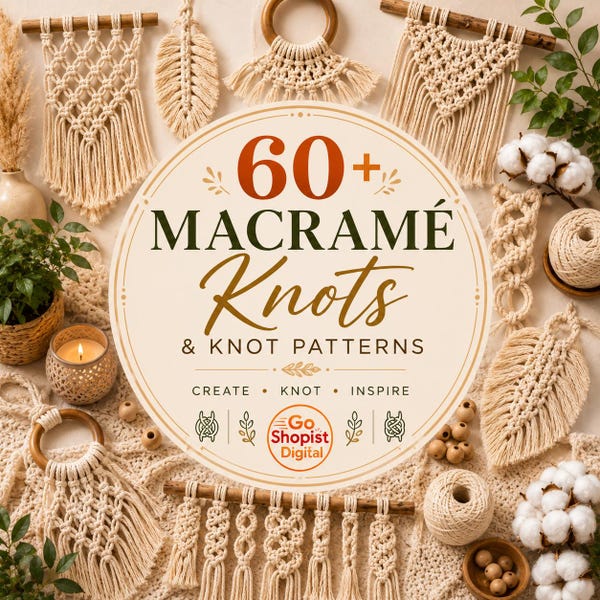 60+ Macrame Knots & Knot Patterns PDF | Step-by-Step Macrame Guide | Beginner to Advanced Tutorial | DIY Wall Hanging Pattern Ebook
