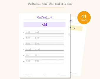 Cuaderno de ejercicios de fonética con palabras CVC en PDF / Familias de palabras / Lectura para jardín de infancia y primer grado / Hojas de ejercicios de fonética imprimibles / Descarga instantánea