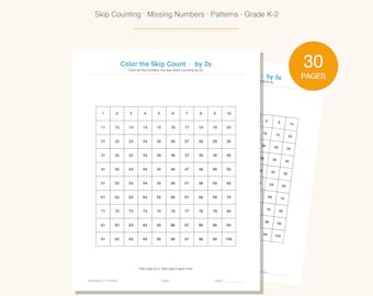 Cuaderno de ejercicios de la tabla del centenar en PDF del 1 al 100 / Conteo salteado de números faltantes / Matemáticas para jardín de infantes, 1.º y 2.º grado / Hojas de trabajo imprimibles / Instantáneo