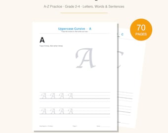 Cuaderno de escritura cursiva en PDF / Práctica de letras de la A a la Z / Escritura cursiva para 2.º a 4.º grado / Hojas de trabajo imprimibles / Descarga instantánea para educación en casa