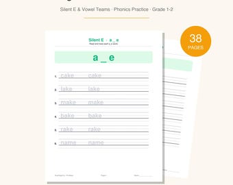 Cuaderno de ejercicios de sonidos de vocales largas en PDF / Grupos de vocales con "e" muda / Fonética para 1.º y 2.º grado / Hojas de trabajo de lectura imprimibles / Descarga instantánea para educación en casa