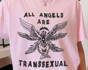 All Angels Are Transsexual Shirt, Biblically Accurate Angel Tee, Trans Pride Graphic T-Shirt, Queer Edgy LGBTQ Clothing