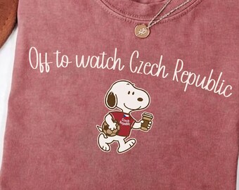 Off To Watch Czech Republic Shirt, Snoopy Czech Soccer Fan Tee, World Cup 2026 Apparel, Coffee Lover Game Day T-Shirt