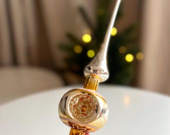 Vintage goudzilveren glazen kerstboomtopper, reflector boomdecoratie, retro nostalgisch vakantiedecor