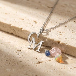 Custom Double Letter Necklace, Personalized Stainless Steel Interlocking Initials Pendant, Couple Jewelry, Anniversary Gift for Her