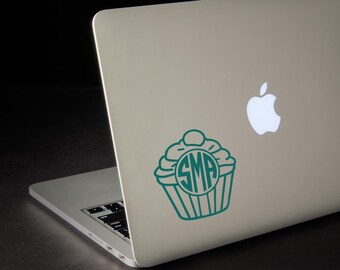 Cupcake Monogram Decal, Cute Laptop Monogram, Cute Decals for Her, Tumbler Decal, Cupcake Monogram Decal, Decals for Women