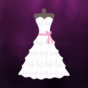 SVG ファイル | ウェディング ドレス SVG、ウェディング ドレス シルエット SVG、ウェディング ドレス クリップアート、サッシュ付きブライズメイド ドレス、ウェディング ドレス カット ファイル