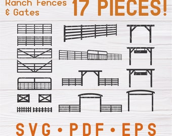 SVG, PDF & EPS Files | Ranch Fences and Gates Clipart svg, Ranch Entrance svg, Ranch Fencing svg, Ranch Gate svg, Ranch svg, Farm Fence svg