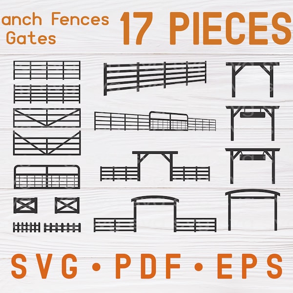 SVG, PDF & EPS Files | Ranch Fences and Gates Clipart svg, Ranch Entrance svg, Ranch Fencing svg, Ranch Gate svg, Ranch svg, Farm Fence svg