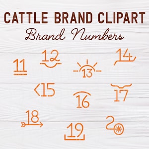 PNG & PDF Files | Cattle Brand Numbers, Cattle Brand Clipart Set, Livestock Brand Numbers Clipart pdf, Printable Cattle Brand Clipart 11-20