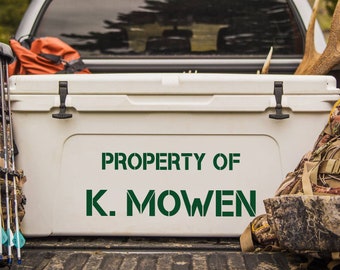 Cooler Decal, Cooler Identification Decal, Property of Decal, Personalized Decal, Die Cut Cooler Decal, Cooler Name Decal