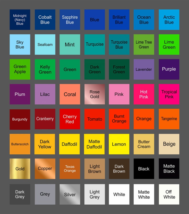 May include: A color chart with 48 different color swatches. The colors are arranged in rows and columns, with each color labeled with its name. The colors include blues, greens, reds, oranges, yellows, browns, grays, and whites.