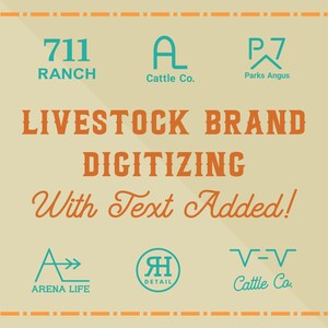 Premium Livestock Brand Digitizing Service with Text by Xcalibur Ink. GraphX   ||  Brand Digitizing || Cattle Brand Digitizing Service