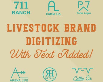 Premium Livestock Brand Digitizing Service with Text by Xcalibur Ink. GraphX   ||  Brand Digitizing || Cattle Brand Digitizing Service