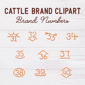 PNG & PDF Files | Cattle Brand Numbers, Cattle Brand Clipart Set, Livestock Brand Numbers Clipart pdf, Printable Cattle Brand Clipart 31-40