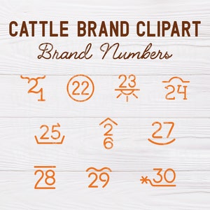 PNG & PDF Files | Cattle Brand Numbers, Cattle Brand Clipart Set, Livestock Brand Numbers Clipart pdf, Printable Cattle Brand Clipart 21-30