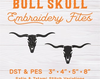 DST & PES Files | Bull Skull Embroidery Files, Cattle Skull DST Files, Longhorn Cattle Skull pes Files