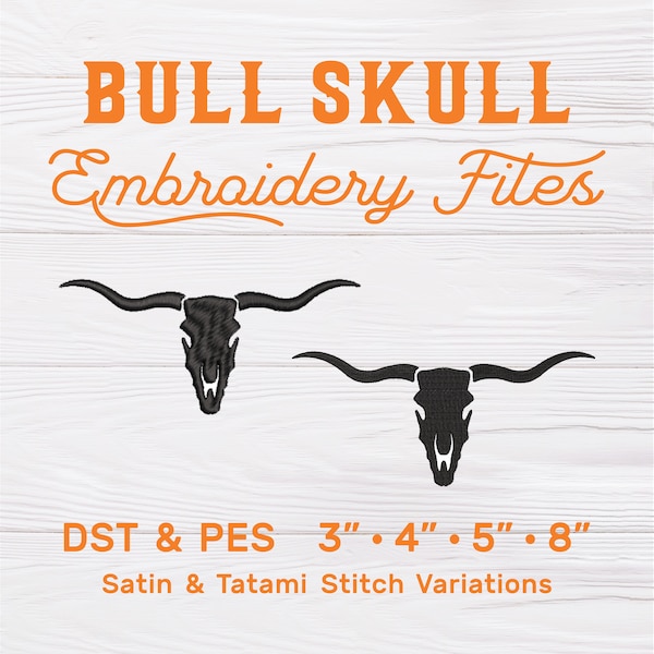 DST & PES Files | Bull Skull Embroidery Files, Cattle Skull DST Files, Longhorn Cattle Skull pes Files