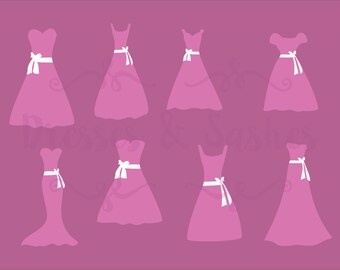 1 DXF-bestand | Bruidsmeisjesjurk clipart, jurk clipart, jurk silhouetten, DIY kaart maken leveringen, digitale clipart, trouwjurk clipart