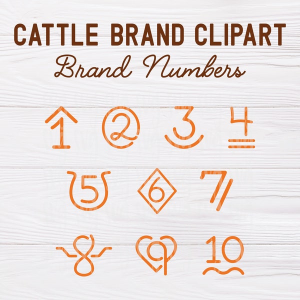 PNG & PDF Files | Cattle Brand Numbers, Cattle Brand Clipart Set, Livestock Brand Numbers Clipart pdf, Printable Cattle Brand Clipart 1-10