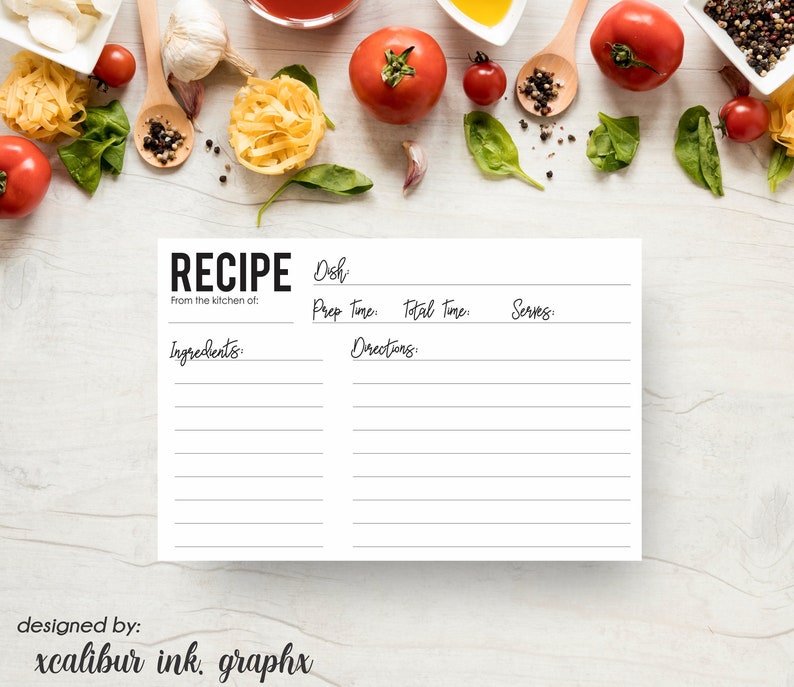 PDF Download Recipe Card Printable Modern Recipe Cards | Etsy