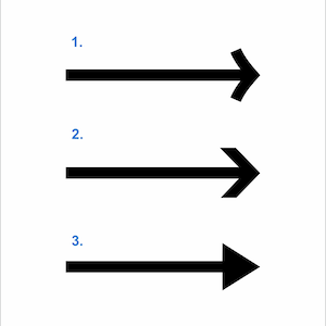 May include: Three black arrows pointing to the right. The arrows are numbered 1, 2, and 3.