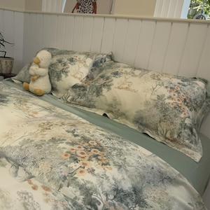 French Country Floral Tencel Bedding Set,4 Piece Luxury Duvet Cover and Sheet Set, Soft Breathable Summer Bedding, Cottagecore Bedroom Decor image 1