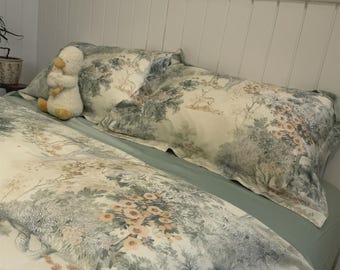 French Country Floral Tencel Bedding Set,4 Piece Luxury Duvet Cover and Sheet Set, Soft Breathable Summer Bedding, Cottagecore Bedroom Decor