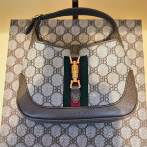 Authentic rare Gucci Jackie 1961 Vintage mini Bag · Balenciaga limited edition in canvas & Leather · Y2K Luxury. Full set and certified.