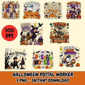 Pacchetto di immagini PNG di impiegati postali / Grafica per postini e addetti alle consegne / Postino fantasma con zucca / Download digitale