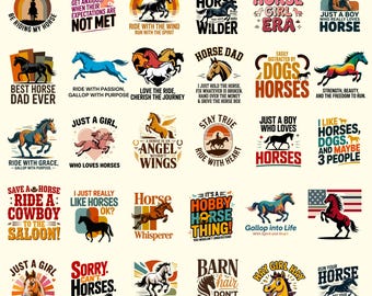 Pacchetto PNG per amanti dei cavalli / Illustrazioni di vita in fattoria / File digitali equestri