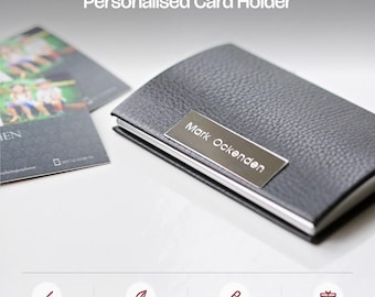 Personalised Card Holder - Engraved Business Credit Card Case - Vegan Leather - Gift For Him Dad