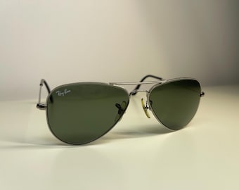 Vintage Ray-Ban RB3044 Aviator Small Metal Sunglasses Bausch & Lomb USA W3100 Gunmetal 52mm BL G-15 Lens Classic Pilot Glasses Rare 90s Aut
