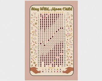 2026 Mondkalender Print | Mond Phase Wand Kunst | Himmlische Astrologie Dekor | Umweltfreundlich