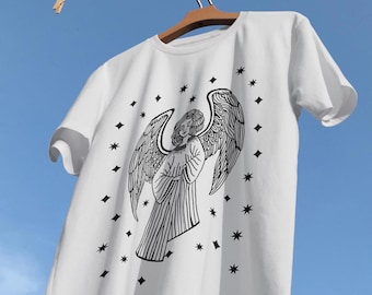 T-Shirt Engelkern | Handgezeichneter Tattoo Engel, Bio Baumwolle, Gothic Top