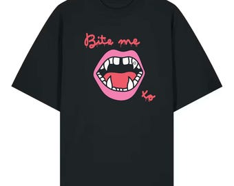 Vampir Lippen T-Shirt | Gothic Fang Grafik T-Shirt, Bio-Baumwolle Top