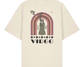 Virgo Maiden Sternzeichen T-Shirt - Retro Regenbogen Bio-Baumwolle T-Shirt, Horoskop-Design
