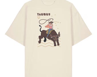 Stier Sternzeichen Kuh Mädchen T-Shirt - Nachhaltiges Natur-T-Shirt, Comic-Stil Kunst
