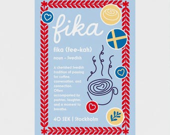 Fika - Hygge Schwedisch Kunstdruck | Skandinavische Wanddeko für die Küche