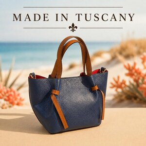 Blue Leather Mini Tote – Handmade Italian Pebbled Leather Bag