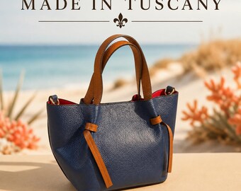 Blauwe leren mini-tas – handgemaakte Italiaanse tas van generfd leer