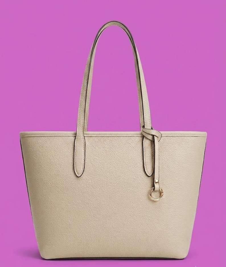 Beige leren shopper van Italiaans leer – Handgemaakte tas van Toscaans volnerfleer voor dagelijks gebruik afbeelding 1