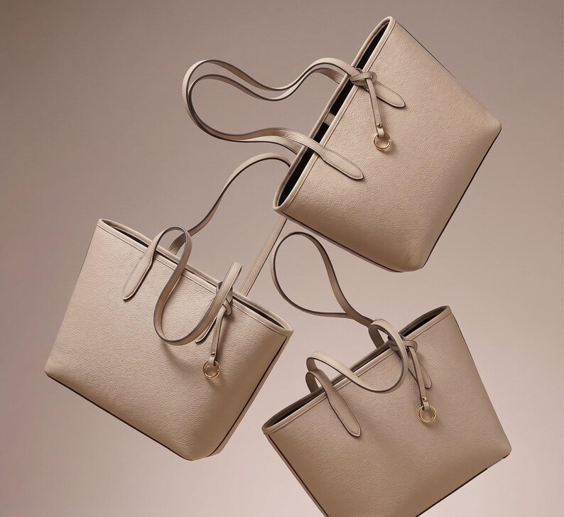 Beige leren shopper van Italiaans leer – Handgemaakte tas van Toscaans volnerfleer voor dagelijks gebruik afbeelding 7