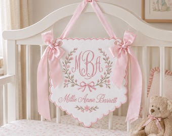 Embroidered Custom Name Monogram Baby Banner, Personalized Baby Banner, Embroidered Baby Name Banner for Baby Shower Gift